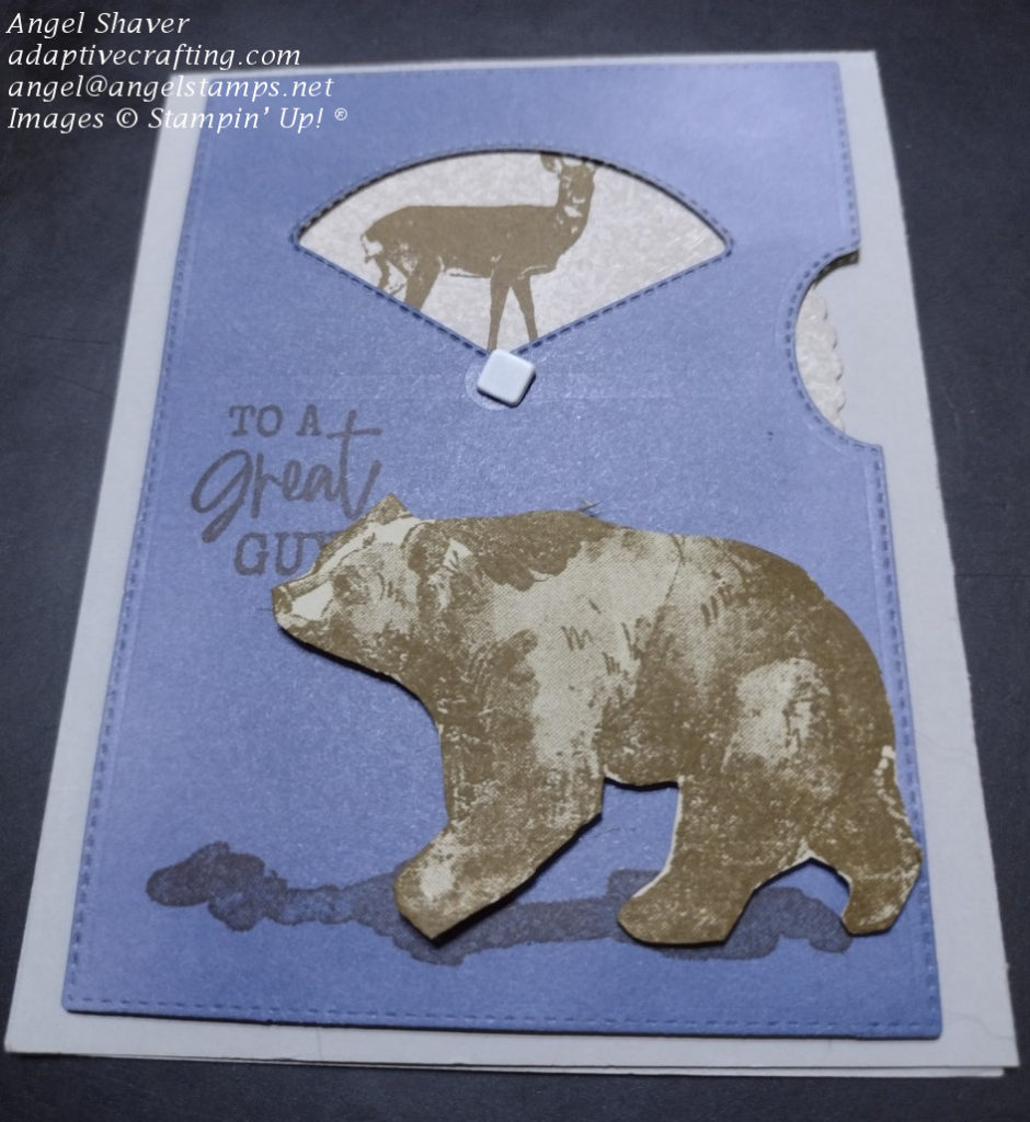 #stampinup #handmadecard #crafts #adaptivecrafting #angelshaver #handmade #rubberstamping #papercrafting #augusta #kansas #cardmaking #creative #rotatingwheel #wildlifewheel #bear #deer #wolf #owl #masculinecard