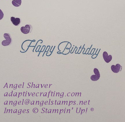 Inside of card with "Happy Birthday" and purple hearts