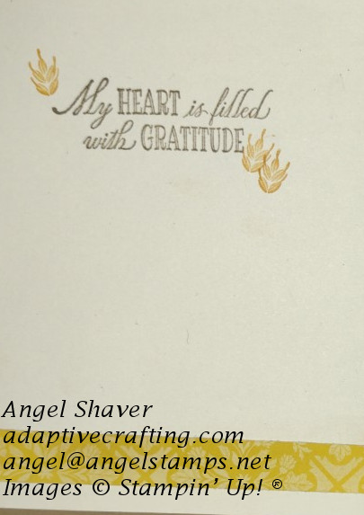 Card interior says "My heart is full of gratitude." with stamped wheat heads surrounding it.