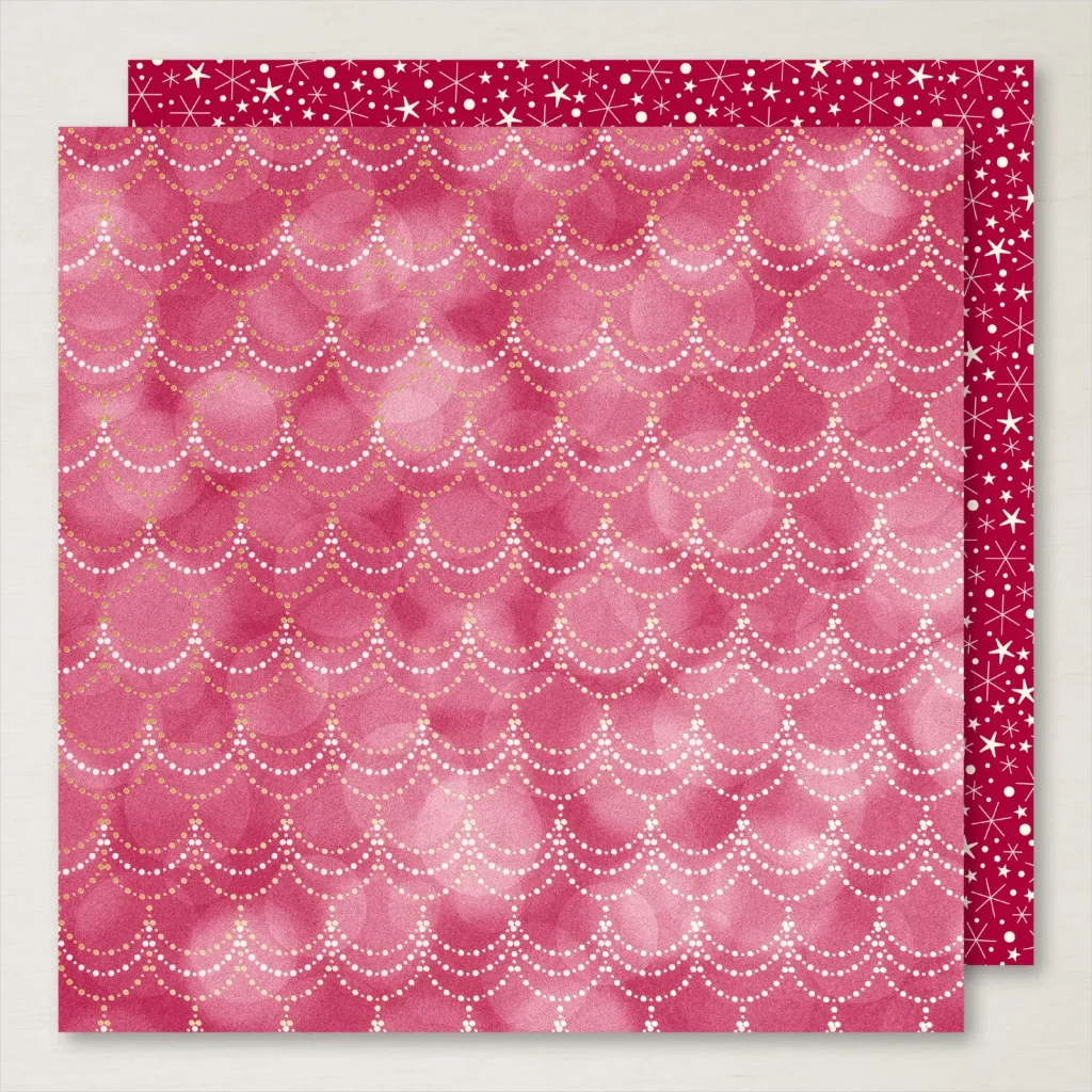 cherry cobbler patterned paper with gold and vanilla scallops