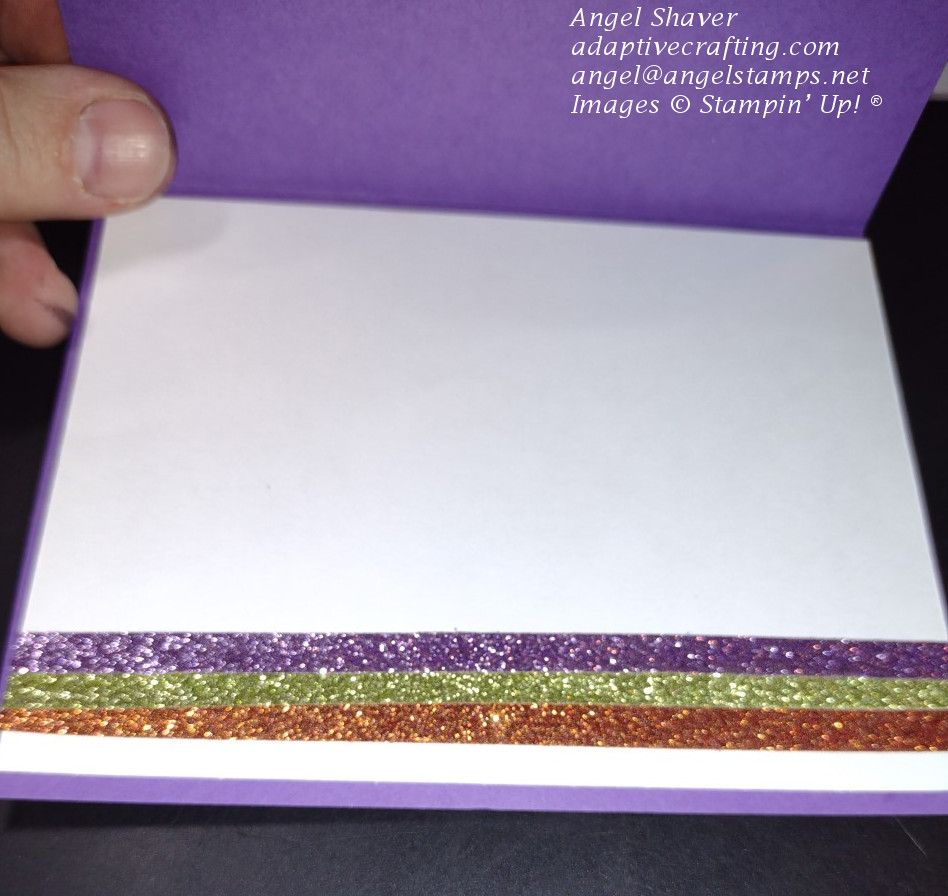 Inside of card with purple, green, and orange glitter washi tape along bottom.