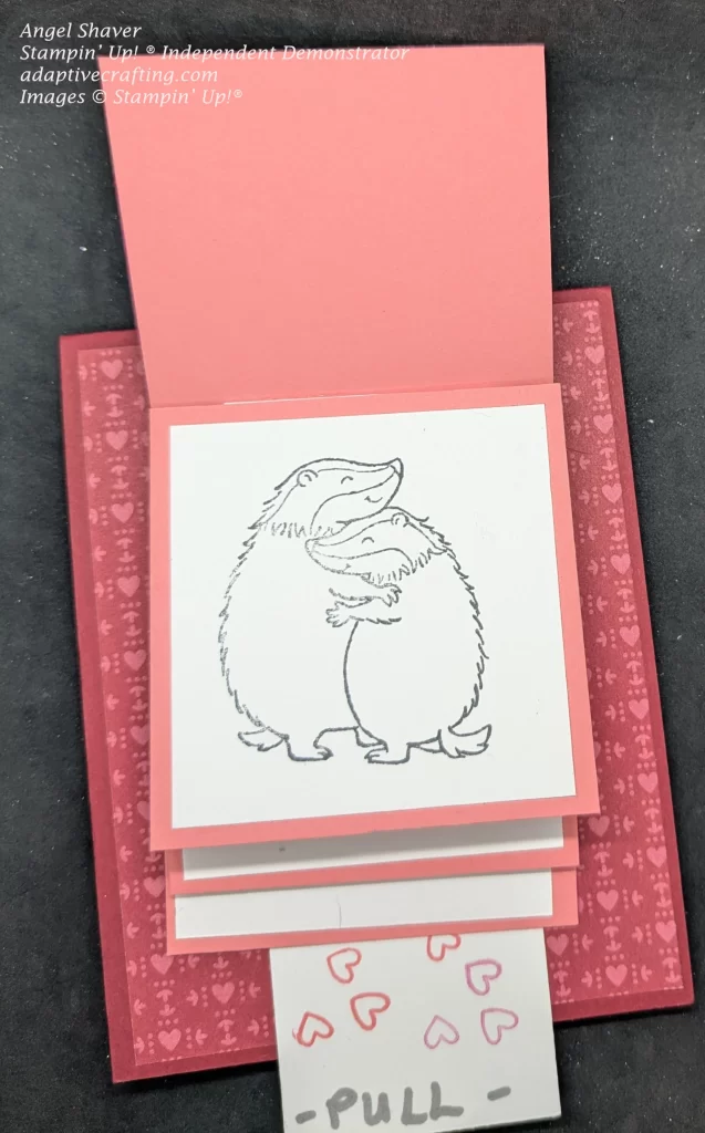 Waterfall card showing the two hugging badgers.